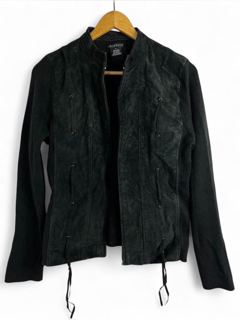 Y2K Grunge Escapade Suede Panel Lace Up Ribbon‎ Knit Jacket